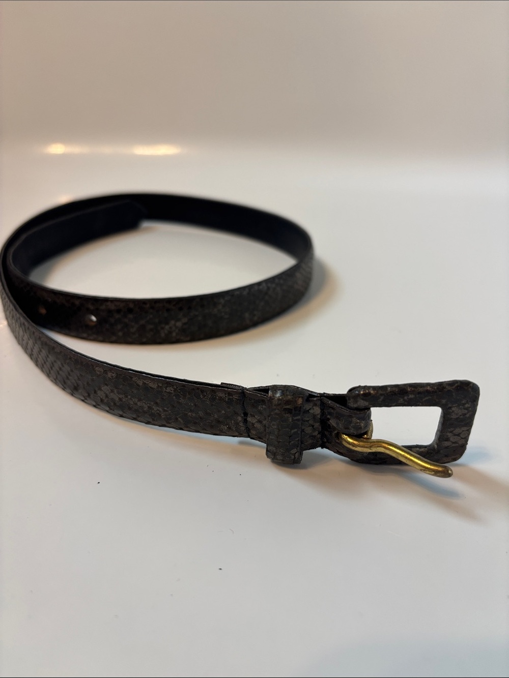 Calvin Klein Black Textured Skinny Leather Belt with Gold-Tone Buckle